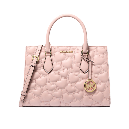 Michael Kors Women's Sheila Medium Heart Embroidered Satchel Bag Powder Blush/Gold