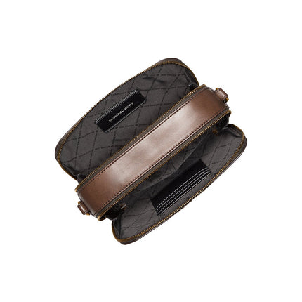 Michael Kors Men's Hudson Logo Embossed Burnished Leather Crossbody Bag Chocolate