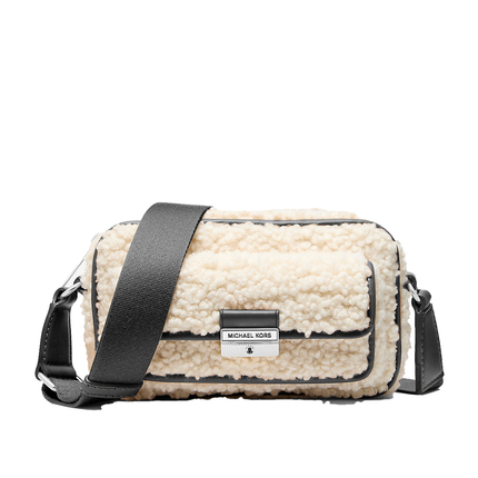 Michael Kors Women's Bradshaw Extra-Small Faux Shearling Camera Crossbody Bag Black