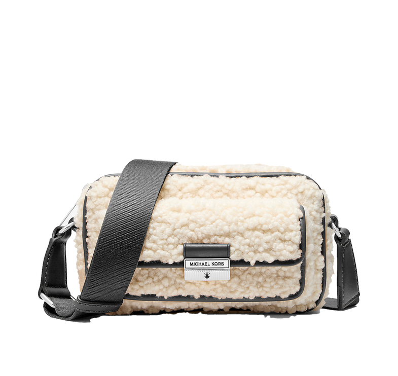 Michael Kors Women's Bradshaw Extra-Small Faux Shearling Camera Crossbody Bag Black