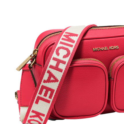 Michael Kors Women's Jet Set Medium Leather Crossbody Bag with Case for Apple Airpods Pro® Bright Red