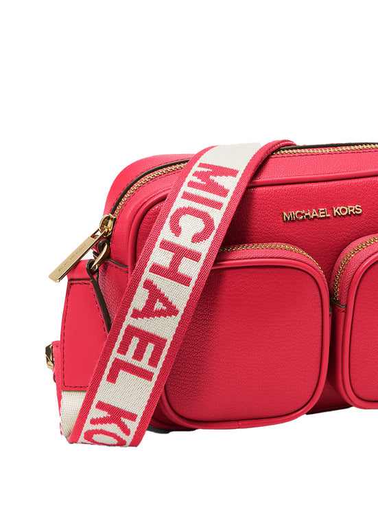 Michael Kors Women's Jet Set Medium Leather Crossbody Bag with Case for Apple Airpods Pro® Bright Red