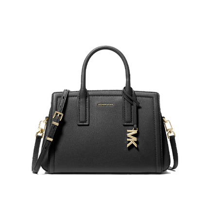 Michael Kors Women's Laila Small Pebbled Leather Satchel Black/Gold