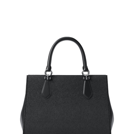 Michael Kors Women's Marilyn Medium Saffiano Leather Satchel Bag Black/Silver