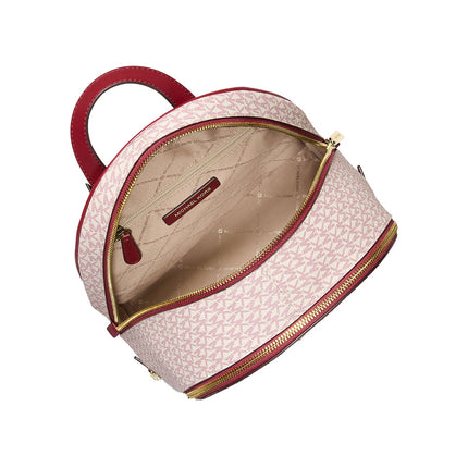Michael Kors Women's Rhea Medium Metallic Signature Logo Backpack Cherry/Gold