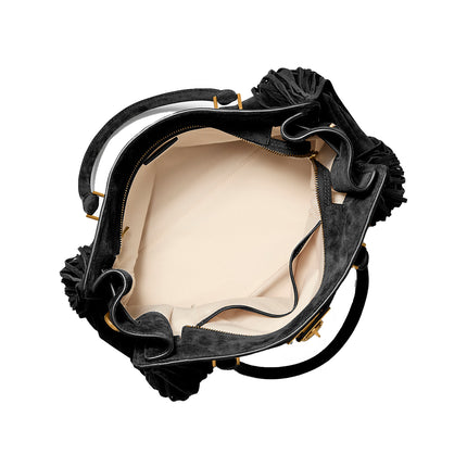 Michael Kors Women's Hamilton Moderne Large Fringed Suede Satchel Bag Black/Gold