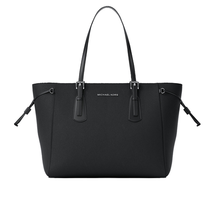 Michael Kors Women's Voyager Large Saffiano Leather Tote Bag Black/Silver
