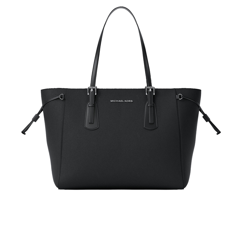 Michael Kors Women's Voyager Large Saffiano Leather Tote Bag Black/Silver