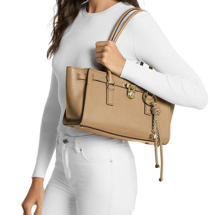 Michael Kors Women's Hamilton Moderne Small Leather Satchel Bag Husk