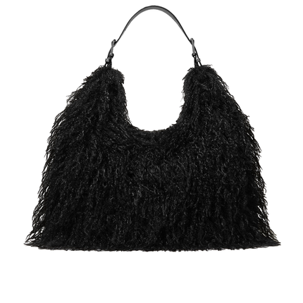 Michael Kors Women's Nolita Large Faux Shearling Hobo Shoulder Bag Black