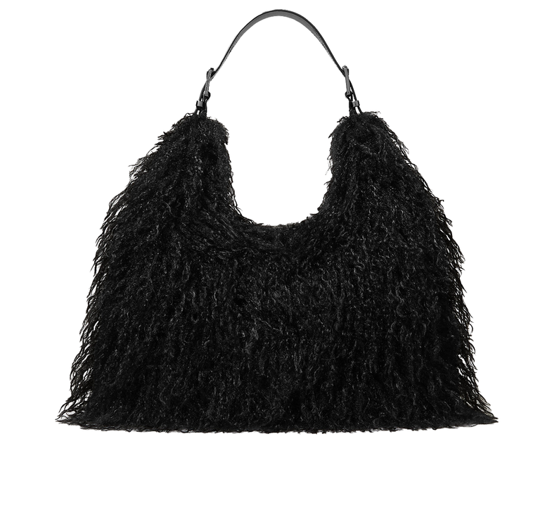 Michael Kors Women's Nolita Large Faux Shearling Hobo Shoulder Bag Black