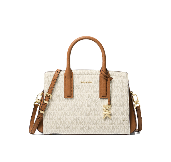 Michael Kors Women's Laila Small Signature Logo Satchel Bag Vanilla/Acorn/Gold