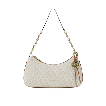 Michael Kors Women's Nolita Medium Signature Logo Chain Pochette Bag Vanilla/Acorn/Gold