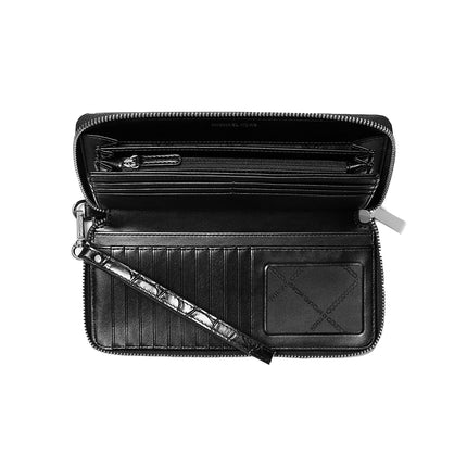 Michael Kors Women's Jet Set Travel Metallic Crocodile Embossed Leather Continental Wallet Black/Silver