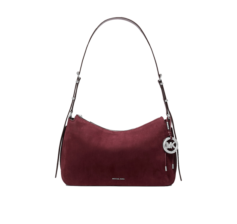 Michael Kors Women's Nolita Medium Nubuck Shoulder Bag Oxblood/Silver