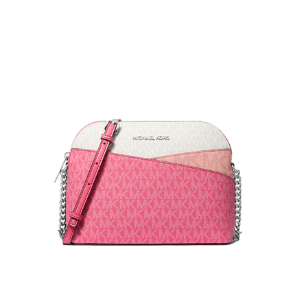 Michael Kors Women's Jet Set Travel Color-Block Signature Logo Crossbody Bag Hibiscus/Silver