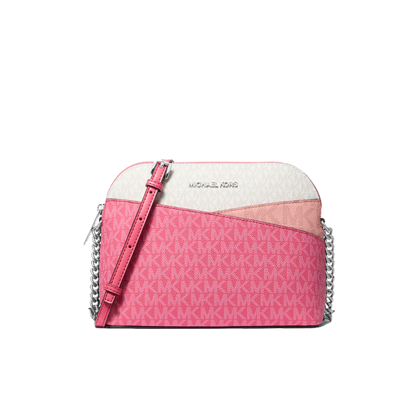 Michael Kors Women's Jet Set Travel Color-Block Signature Logo Crossbody Bag Hibiscus/Silver