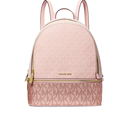 Michael Kors Women's Rhea Medium Metallic Signature Logo Backpack Powder Blush/Gold