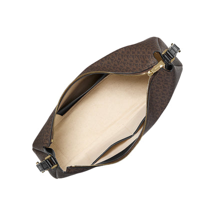 Michael Kors Women's Nolita Medium Signature Logo Shoulder Bag Brown/Black/Gold