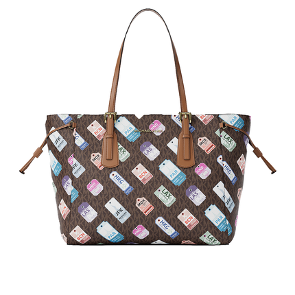 Michael Kors Women's Voyager Large Printed Signature Logo Tote Bag Brown/Gold
