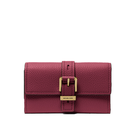 Michael Kors Women's Nolita Medium Pebbled Leather Tri-Fold Wallet Mulberry/Gold