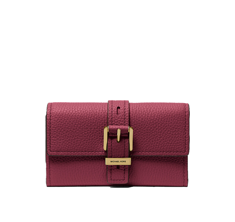 Michael Kors Women's Nolita Medium Pebbled Leather Tri-Fold Wallet Mulberry/Gold