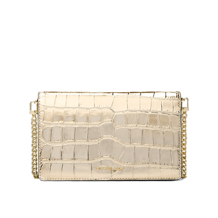 Michael Kors Women's Jet Set Medium Metallic Crocodile Embossed Leather Crossbody Bag Pale Gold