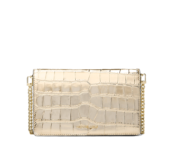 Michael Kors Women's Jet Set Medium Metallic Crocodile Embossed Leather Crossbody Bag Pale Gold