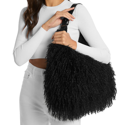 Michael Kors Women's Nolita Large Faux Shearling Hobo Shoulder Bag Black