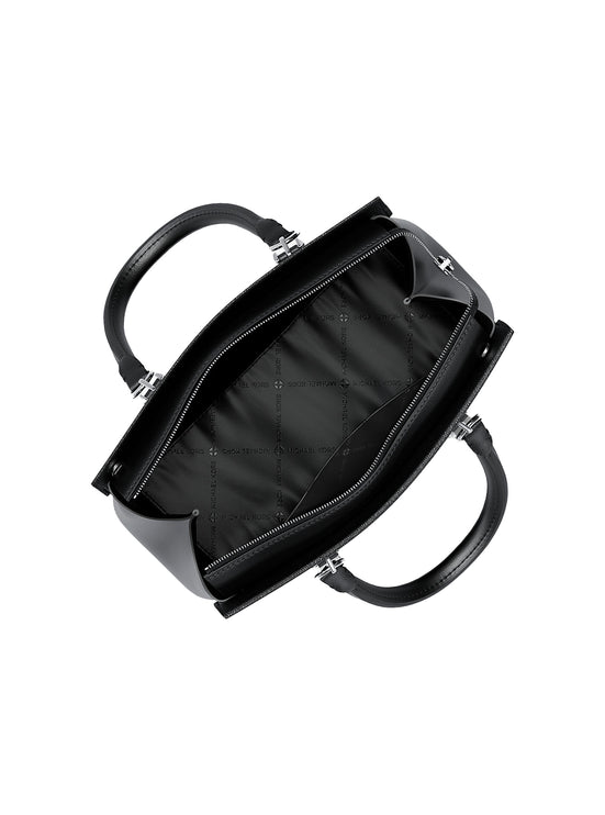 Michael Kors Women's Marilyn Medium Saffiano Leather Satchel Bag Black/Silver