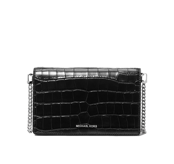 Michael Kors Women's Jet Set Medium Crocodile Embossed Leather Crossbody Bag Black