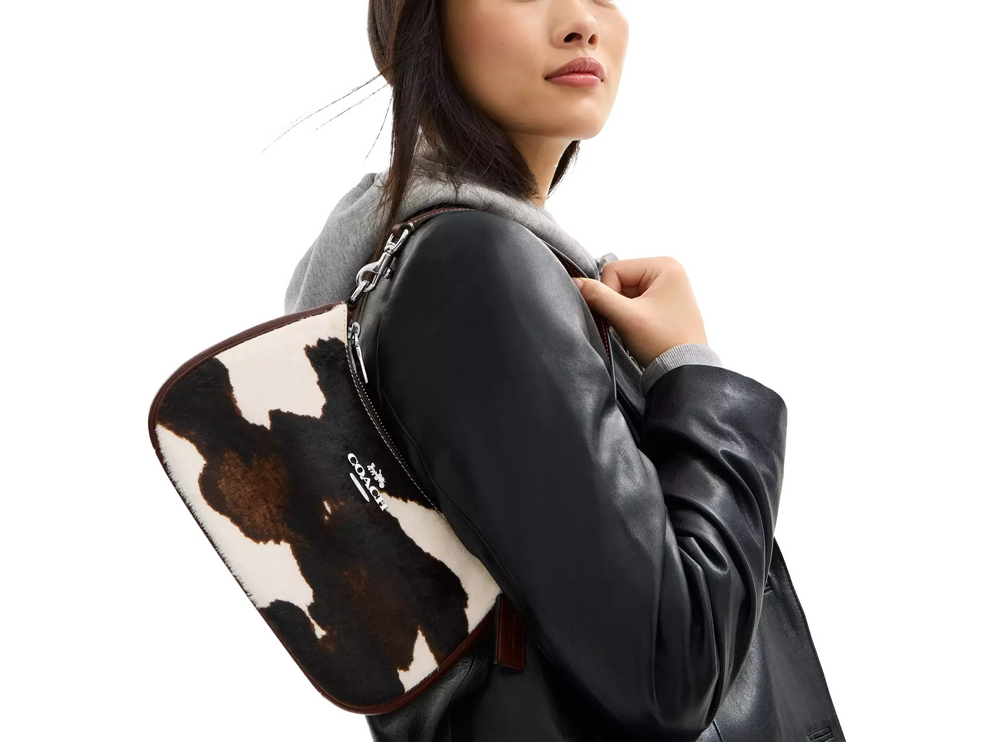 Coach Women's Teri Shoulder Bag With Cow Print Silver/Cow Multi