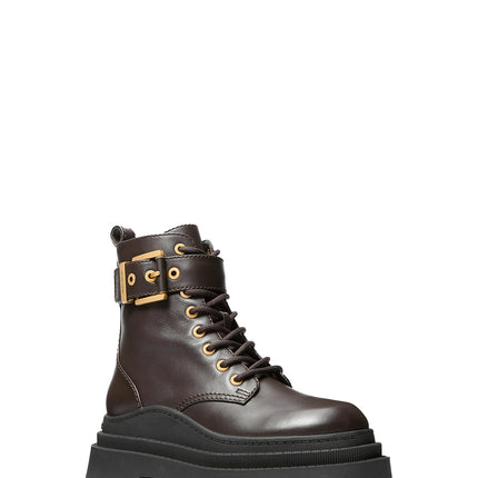 Michael Kors Women's Colby Leather Combat Boot Chocolate