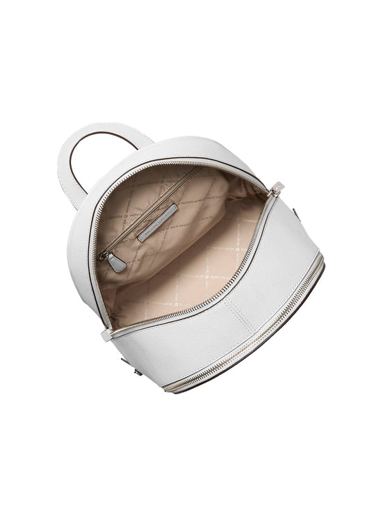 Michael Kors Women's Rhea Medium Pebbled Leather Backpack Optic White/Silver