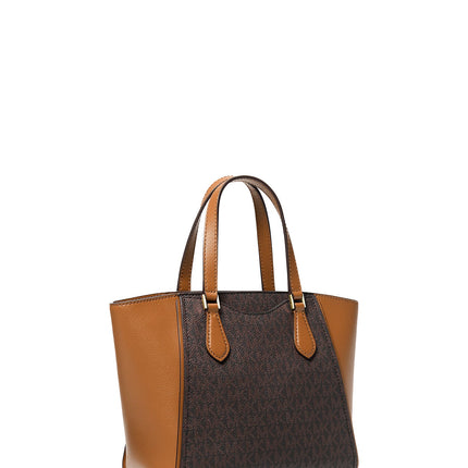 Michael Kors Women's Taryn Small Signature Logo and Leather Convertible Crossbody Bag Brown/Acorn