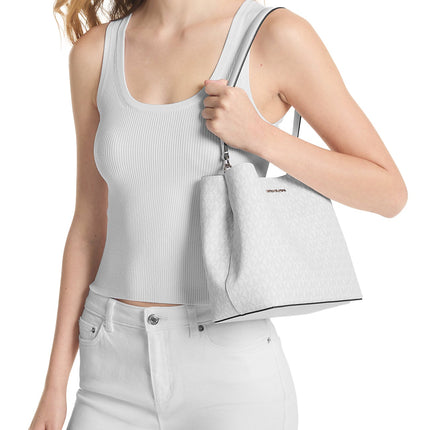 Michael Kors Women's Pratt Medium Signature Logo Shoulder Bag Optic White