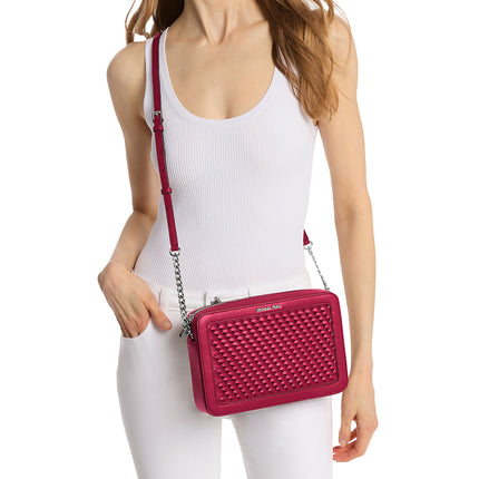 Michael Kors Women's Jet Set Large Woven Crossbody Bag Dark Raspberry/Silver