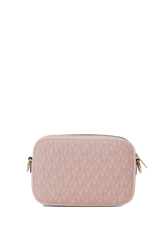 Michael Kors Women's Jet Set Small Signature Logo Camera Crossbody Bag Powder Blush/Gold