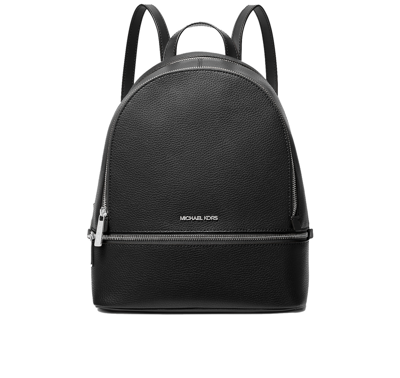 Michael Kors Women's Rhea Medium Pebbled Leather Backpack Black/Silver