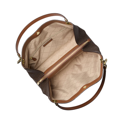 Michael Kors Women's Christina Large Signature Logo Shoulder Bag Brown/Gold