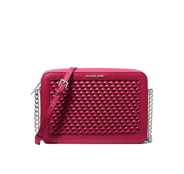 Michael Kors Women's Jet Set Large Woven Crossbody Bag Dark Raspberry/Silver