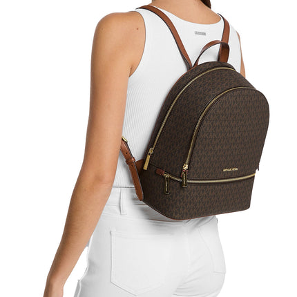 Michael Kors Women's Rhea Medium Signature Logo Backpack Brown/Gold
