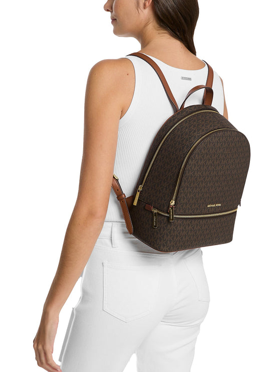 Michael Kors Women's Rhea Medium Signature Logo Backpack Brown/Gold