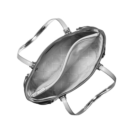 Michael Kors Women's Voyager Large Patent Logo Debossed Tote Bag Silver