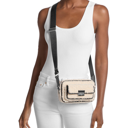 Michael Kors Women's Bradshaw Extra-Small Faux Shearling Camera Crossbody Bag Black