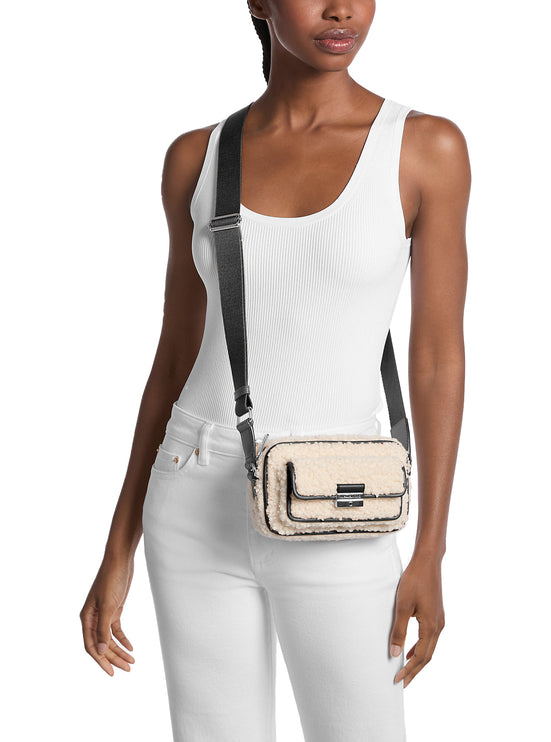 Michael Kors Women's Bradshaw Extra-Small Faux Shearling Camera Crossbody Bag Black