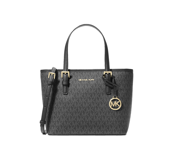 Michael Kors Women's Jet Set Travel Extra Small Logo Top-Zip Tote Bag Black/Gold