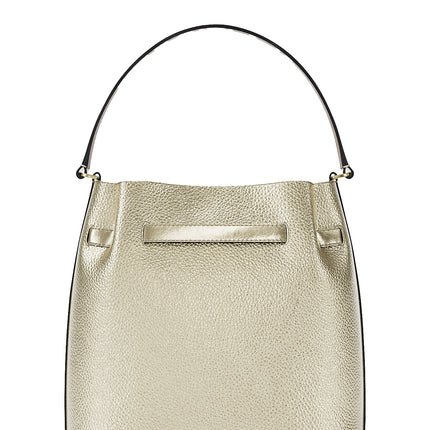 Michael Kors Women's Carson Medium Metallic Convertible Bucket Crossbody Bag Pale Gold