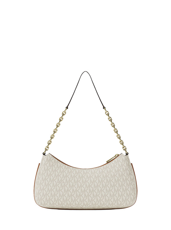 Michael Kors Women's Nolita Medium Signature Logo Chain Pochette Bag Vanilla/Acorn/Gold