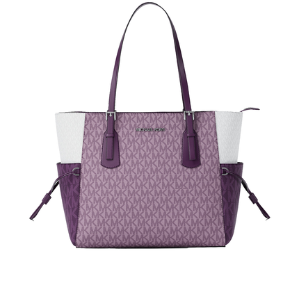 Michael Kors Women's Voyager Large Color-Block Signature Logo Tote Bag Dark Purple Ml